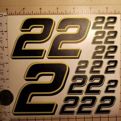 Matte Black-w/Gloss Carbon Fiber yellow #2's Racing Numbers Vinyl Decal Sheet Rc - Image 1 of 4
