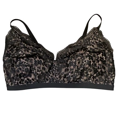 Warner's Lace Escape Bralette Style RP3391U Deep Black Over Nude - Size 2XL - Image 1 of 4