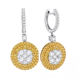 18kt White Gold Womens Round Yellow Diamond Circle Dangle Earrings 2-1/3 Cttw - Picture 1 of 1