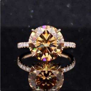 2Ct Brown Round Moissanite Hidden Halo Set 10k Solid Yellow Gold Engagement Ring - Picture 1 of 8