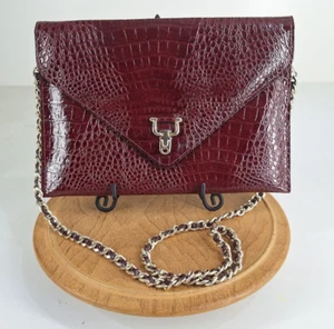 Borsa a mano busta in pelle anni 80 con tracolla maglia catena vintage mogano - Foto 1 di 14