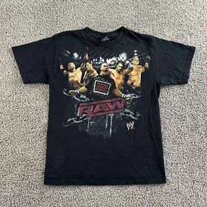 VINTAGE WWE RAW Shirt Boys Medium Black Short Sleeve Wrestling Wrestler - Picture 1 of 10