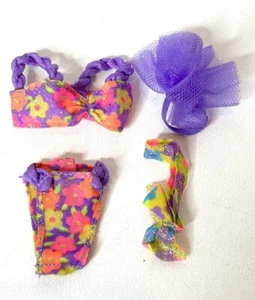 Costume da bagno bikini vintage anni 80 mattel barbie doll neon floreale con accessori capelli - Foto 1 di 3