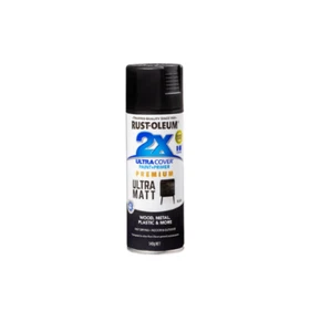 RUST-OLEUM 2X Ultra Cover Matt Paint & Primer Spray Paint 340g Black - Picture 1 of 4
