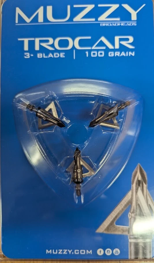 @NEW@ 2025 3pk. Muzzy Trocar 100 Grain 3 Blade Broadhead Hunting Tips! 290 - Image 1 of 1