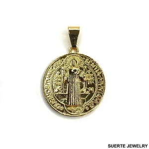 14k Gold Plated Saint Benedict Medal Charm Pendant San Benito Medalla Dije - Picture 1 of 2
