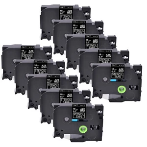 Cinta de etiqueta de plantilla 10 piezas negra STe-141 para casete Brother P-Touch de 18 mm de ancho - Imagen 1 de 4