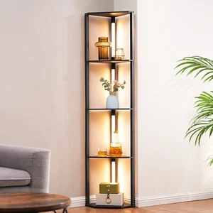 EDISHINE Corner Shelf with Lights, Modern Standing LED Lamp Shelves Dimmable - Picture 1 of 15