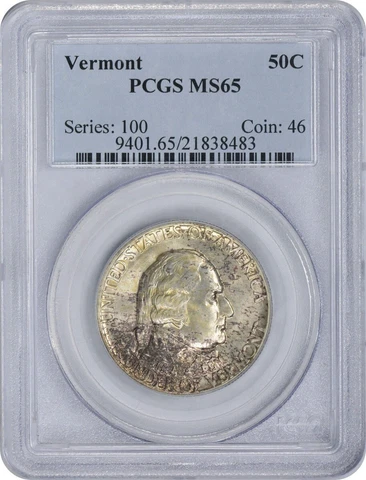 Vermont Commemorative Silver Half Dollar 1927 MS65 PCGS Cover