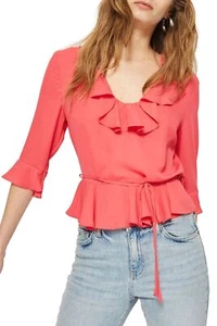 Topshop 163835 Women's Phoebe Frilly Fuchsia Blouse Top Sz. 6 US - Picture 1 of 2