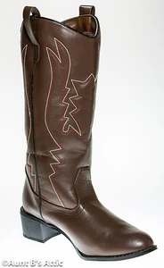 Stivali da cowboy stivali costume marroni con motivo cucito bianco e marrone tacco 1 1/2" - Foto 1 di 2