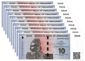 10 x 10 Zimbabwe Gold  ZiG10 NEW 2024 Issue UNCirculated ZWG w QR Code Authentic - Picture 1 of 5