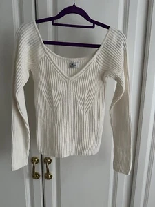 Ladies Cream V Neck Hollister Jumper UK L - Picture 1 of 8