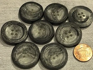8 Large Charcoal & Gray Plastic Sewthrough Coat Buttons Almost 1 1/16" 27mm 8138 - Picture 1 of 1