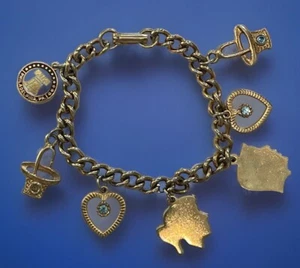 Vintage Lot Charm Bracelet Philadelphia Bell Kids Hearts + Rhinestones Pin 1960 - Picture 1 of 6