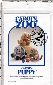 "Carol's Puppy™" ©1993 Carol's Zoo™ Sewing Plush Animal Craft Pattern UNCUT - Picture 1 of 3
