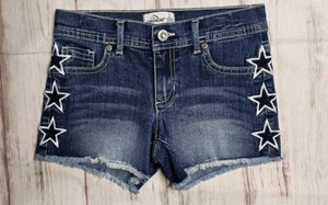 JORDACHE GIRLS 7 EMBROIDERED STAR CUT OFF DISTRESSED ADJUSTABLE JEAN SHORTS - Picture 1 of 17