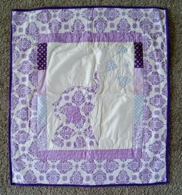 Handmade Baby Quilt Or Wall Hanging Purple Patchwork Elephant W/Balloons 29x32  - Image 1 of 4