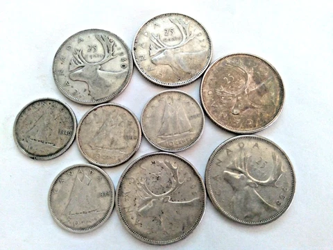 Silver Canadian quarters & dimes 80%fine Cover