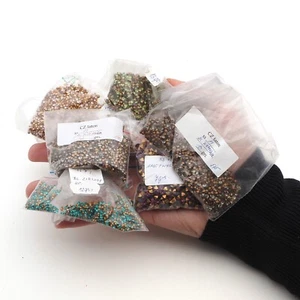 Lot 6 bags 200g Czech amethyst green black blue glass loose rhinestones chatons - Picture 1 of 6