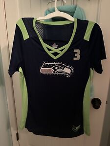 Seattle Seahawks Jersey Shirt Womens Extra Large Blue V Neck Russell Wilson NFL