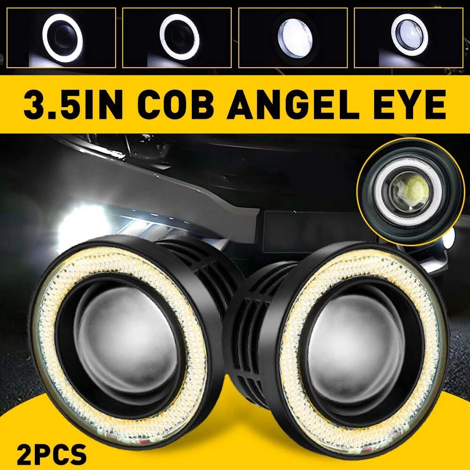 2X 3.5" Pulgadas Proyector Coche LED Luz Antiniebla COB Halo Ojo de Ángel Anillo Bombilla Lámpara DRL Foto 1 de 4
