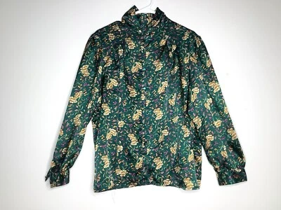 Vintage Russ Vibrant Floral Satin Women’s Button Down Shirt Size 12 - Image 1 of 4
