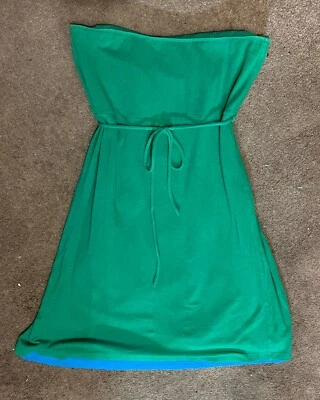 Vtg Y2K Era Victoria Secret Moda Int. Green Strapless Dress W Blue &Built In Bra - Image 1 of 4