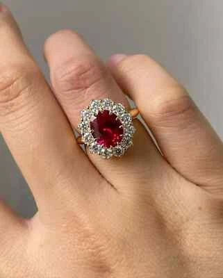 3.10Ct Oval Cut Natural Ruby & Diamond Engagement Ring 14K Real Yellow Gold - Image 1 of 4