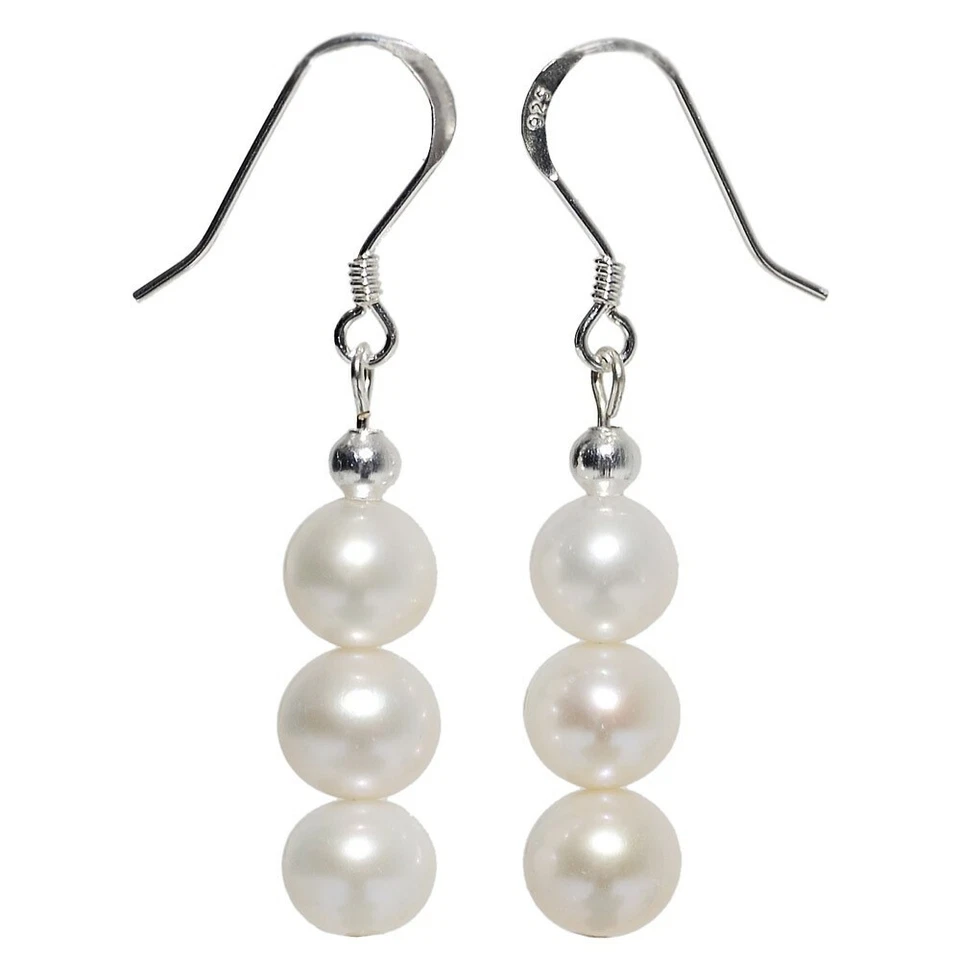 Orecchini Pendenti Di Rispettivamente 3 Dolce Perle Coltivate Bianco 925 Argento - Immagine 1 di 1
