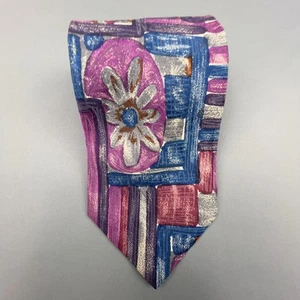 David Lawrence Tie Mens Multicolor Silk Handmade Floral Abstract Italy Necktie - Picture 1 of 3