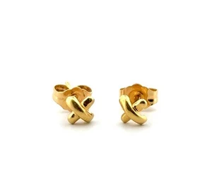 Tiffany & Co. 18k Yellow Gold 5mm Mini Cross Stitch Stud Earrings 0.8g - Picture 1 of 8
