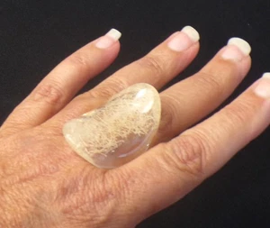 Sobral Macarandachi Hemp Sisal Inclusion Clear Cuff Artist Made Ring Size 8.5 - Picture 1 of 5