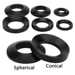 Grade 8 Carbon Steel Black Spherical/Conical Washer Concave Convex Gasket M6-M48 - Picture 1 of 10