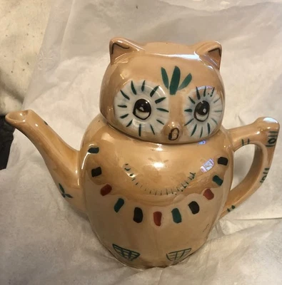 OWL VTG  PIER 1 LUSTER WARE CERAMIC TEAPOT OR PITCHER ADORABLE 5”  - Image 1 of 3