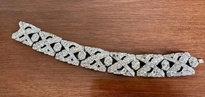 Vintage Antik Silberfarben Topf Metall Pave Strass Breit Armband - Bild 1 von 8