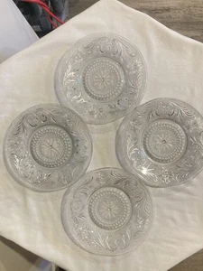 Indiana Glass Sandwich Clear Scroll and Daisy Embossed 7 in Salad Plate Set of 4 - Picture 1 of 6
