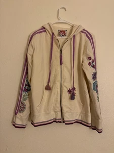 Johnny Was Medium BEE ACTIVE CREMALLERA FRONTAL SUDADERA CON CAPUCHA Chaqueta Floral Crema - Imagen 1 de 7