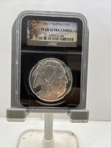 2001-P Buffalo Proof Silver Dollar NGC PF 69 Ultra Cam Black core - Picture 1 of 10