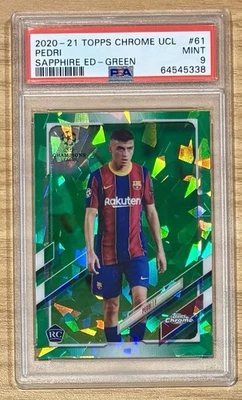 Pedri 2020-21 Topps Chrome Sapphire UCL /75 Green Refractor PSA 9 RC - Image 1 of 2