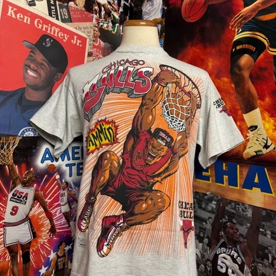 Camiseta De Colección Años 90 Chicago Bulls Slammin Baloncesto Gráfico Camiseta Para Hombres Talla Grande Foto 1 de 4