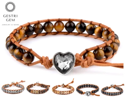 Armband Freundschaft Partnerarmband Stein Leder Energie Perlen für Damen Herz - Bild 1 von 2