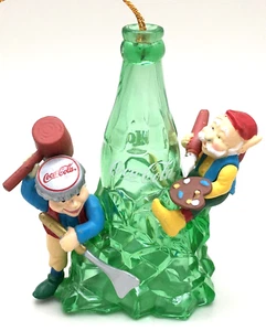Coca Cola Bottling Works Ice Sculpting Christmas Ornament 1992 Elves Carving Ice - Picture 1 of 13
