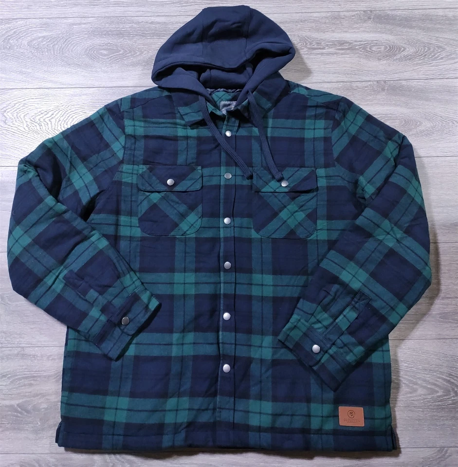 Cloudveil Hombres X-Grande Camisa Chaqueta Acolchada Franela Verde Cuadros Manga Larga Foto 1 de 4