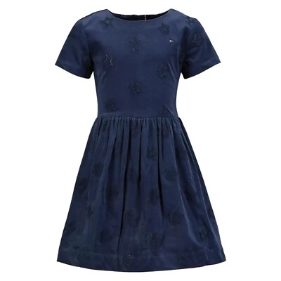 Vestido Tommy Hilfiger azul marinho bordado estrelas veludo fit alargamento 15 16 anos novo com etiquetas - Imagem 1 de 4
