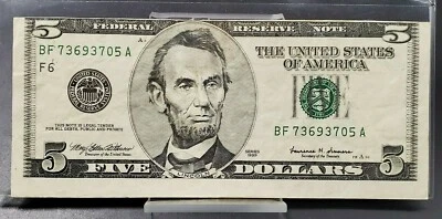 $5 1999 FRN ERROR NOTE MISALIGNED MISCUT Federal Reserve Note Atlanta District - Image 1 of 3