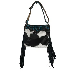 Myra Western Damen-Geldbörse Fransen groß schwarz T handgefertigt 14 x 14 x 4 Zoll - Bild 1 von 12