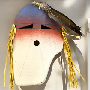 Navajo Wall Art Nanezbah Nora Yazzie Signed Leather, Feather, Mica Clay Mask - Picture 1 of 11