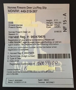 Minnesota 2015 Non-Resident Hunting License $166.00 Fee - Excellent cond. - MN - Picture 1 of 2