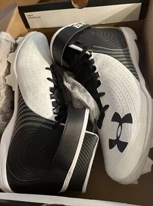 NIB Mens Under Armour Harper 4 Mid Baseball Cleats SZ 12 White Black 3022061 100 - Picture 1 of 13